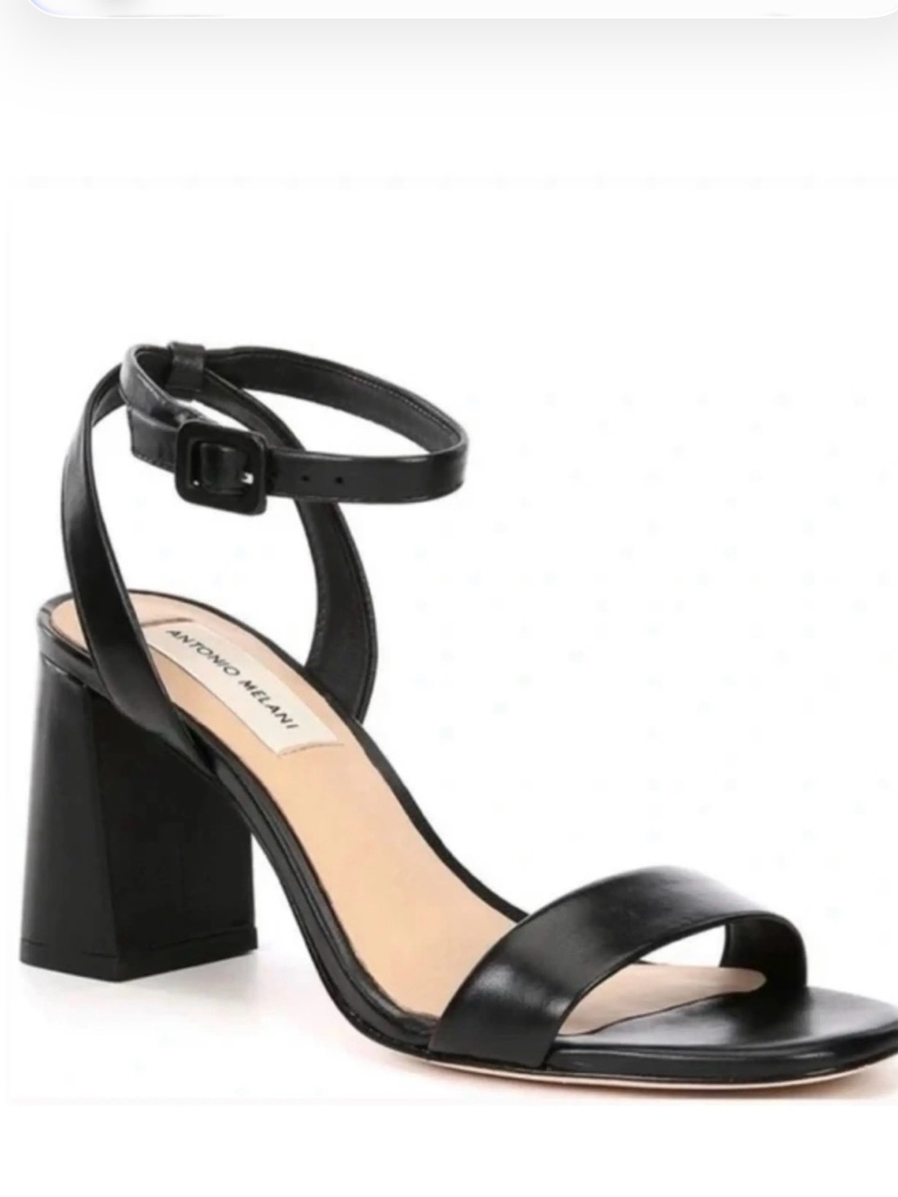 ANTONIO MELANI Black Leather Ankle-Strap Block Heel Sandals